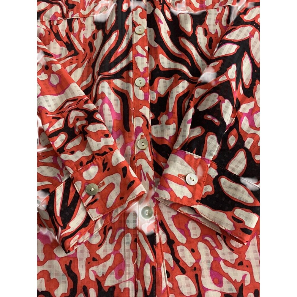 Womens Button-Up Blouse Long Sleeve Animal Print Polyester Red Black Size Small - Picture 11 of 12